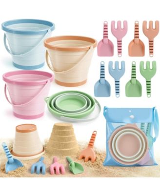 Beach Sand Buckets Shovels Rakes Mesh Bag Sandcastle Kit