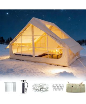 Large Inflatable Camping Tent with Stove Jack Instant Waterproof Blow Up Air Glamping Tent with Skylight for Family 4-6 Person 4 Season
