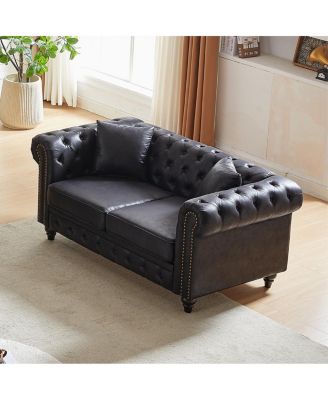 63.5" Tech Fabric Chesterfield Sofa with Button Tufting and Nail Trim