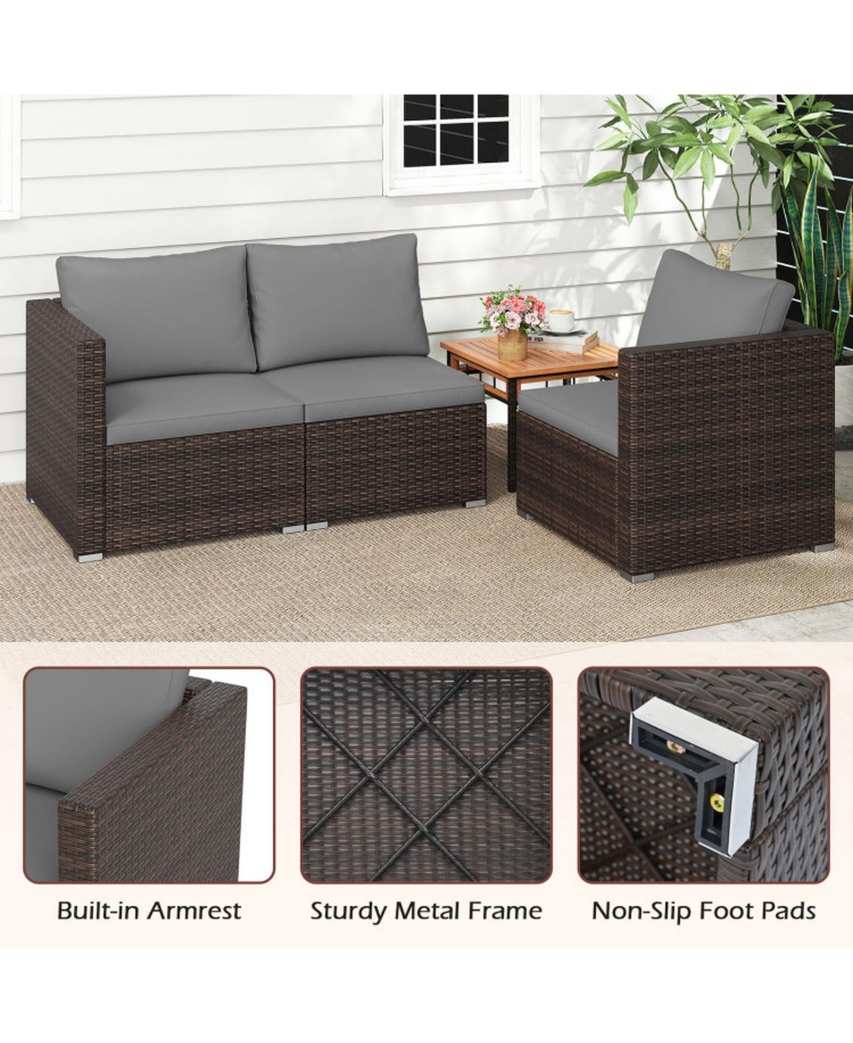 Sugift Patio Sectional Sofa Set with Soft Cushions