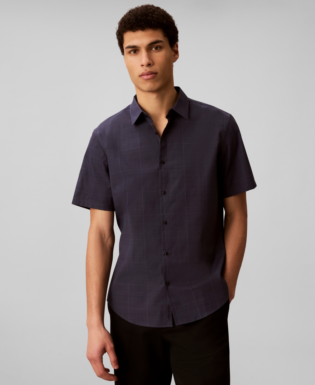 Calvin Klein Men's Windowpane Sup Slim Short-Sleeve Shirt