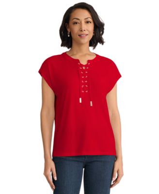 Women's Extended Shoulder Lace-Up Top