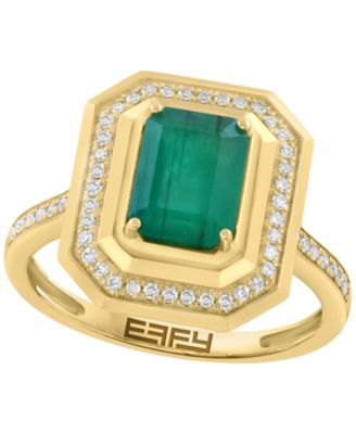 Emerald (1-3/8 ct. t.w.) & Diamond (1/6 ct. t.w.) Ring in 14k Yellow Gold