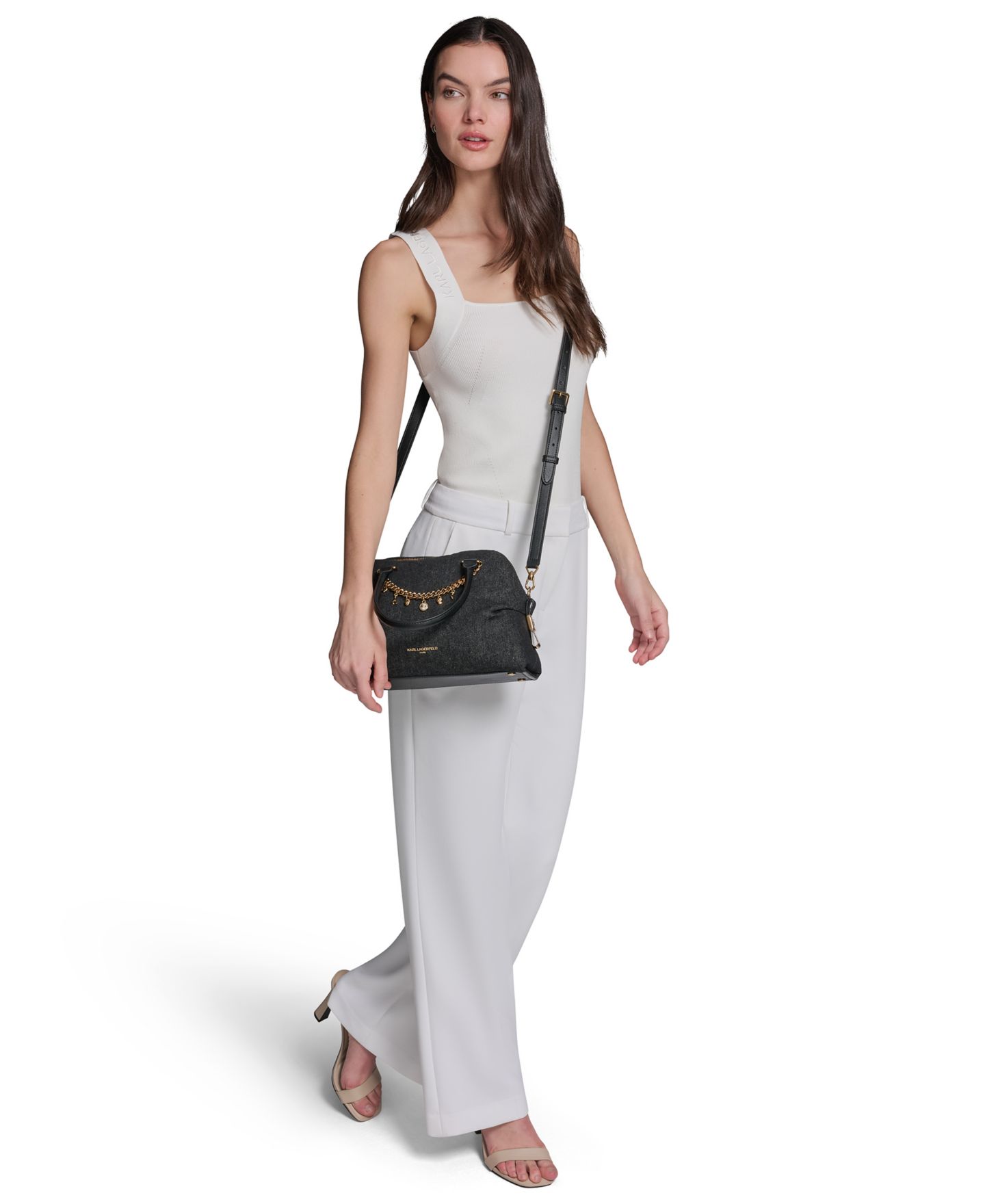 Женская сумка KARL LAGERFELD PARIS Charlaine Medium Satchel Handbag, цвет: Чёрный джинсовый — фото 7