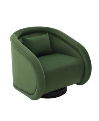 Swivel Accent Chair 360 Degree Velvet Barrel Chair Pumpkin Shaped Brown Rubberwood Base