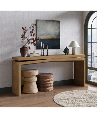 65-Inch Solid Wood Veneer Console Table, Farmhouse Entryway Sofa Table