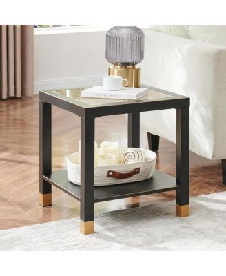 Boho 2-Tier Side Table with Glass Top and Shelf