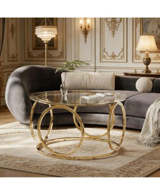Modern Round Glass Coffee Table with Frame