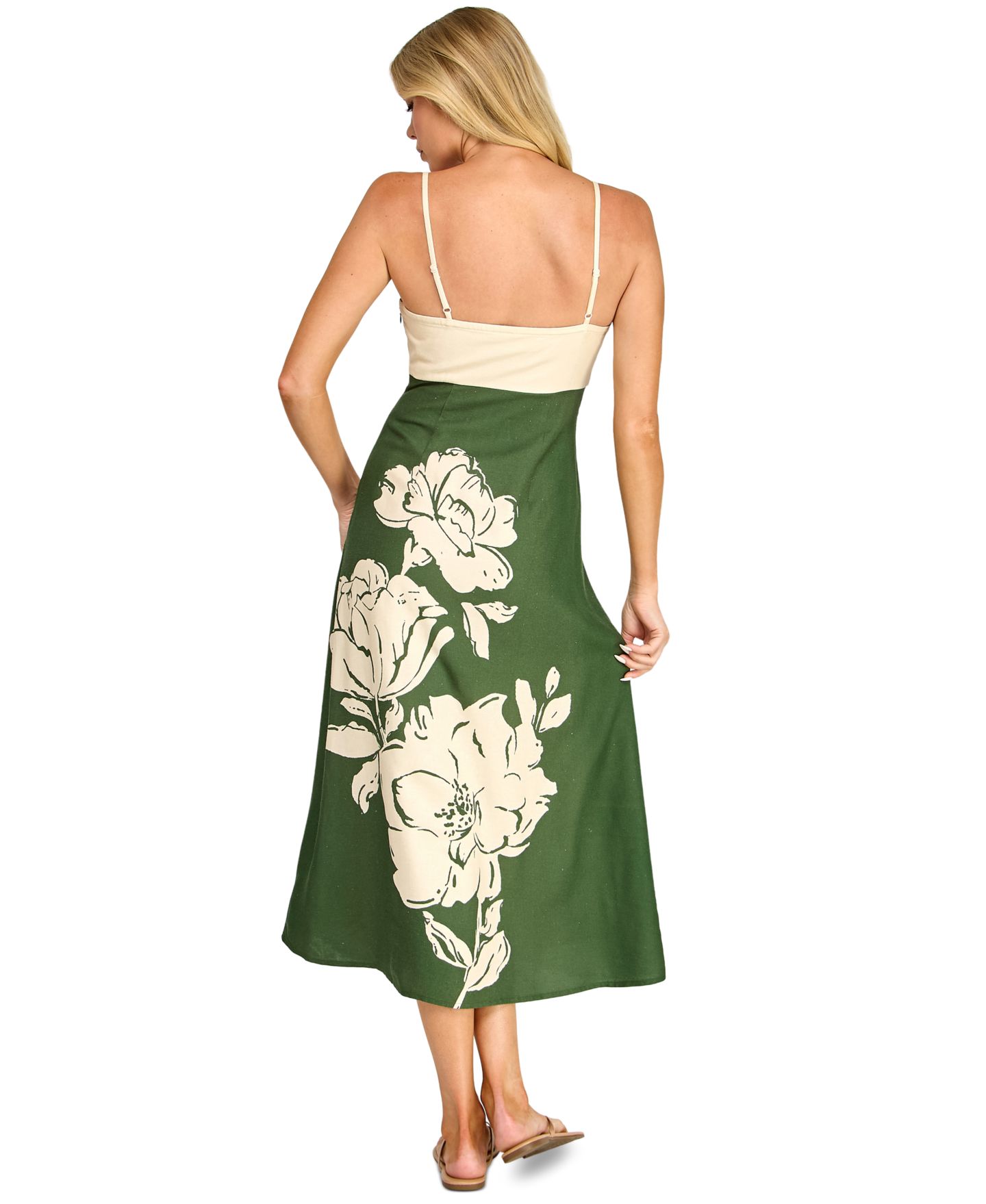 Женское платье Trixxi Juniors' Sleeveless Fit & Flare Midi Dress with Floral Placement Print, цвет: Оливковый — фото 10