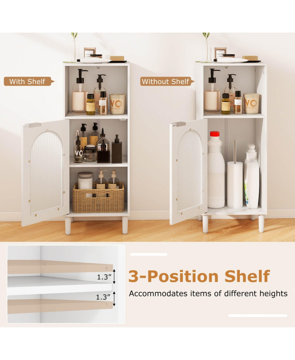 Costway Status Bathroom Floor Cabinet Wood Side Storage Organizer with Adjustable Shelf