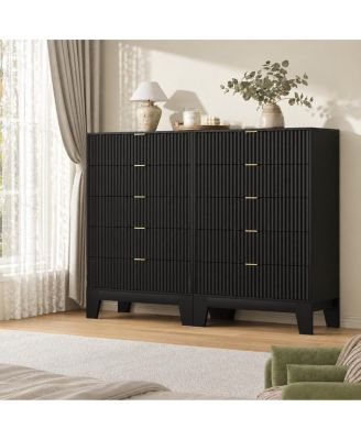 Set of 2 Fluted Dressers - 47" Tall Chest of Drawers with Metal Handle, Modern Wooden TV Stand, Clothes Storage for Bedroom, Hallway