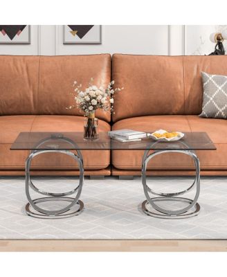 Modern Glass Coffee Table with Chrome Ring Frames