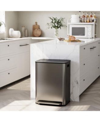 16 Gallon Dual Compartment Trash Can, Stainless Steel Recycling Bin