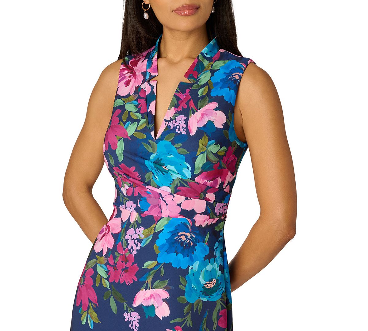 Adrianna Papell Petite Border Floral V-Neck Midi Dress view 4 — MAYCSS fashion products