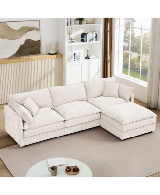 Chenille Modular Sectional Sofa Couch 3 Seater with Ottoman L Shaped