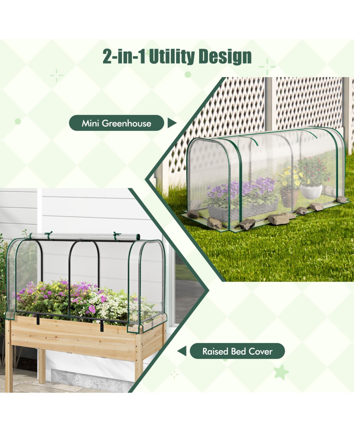 Sugift Mini Tunnel Greenhouse with Roll-up Zipper Door