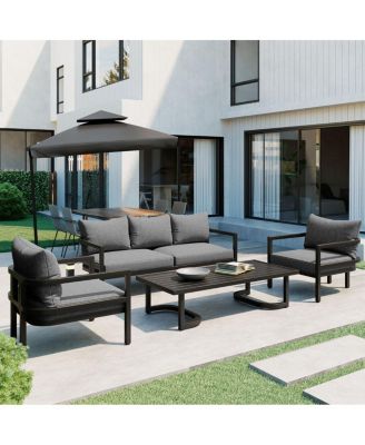 Multi-Person Steel Patio Sofa Set with Coffee Table and UV-Resistant Cushions