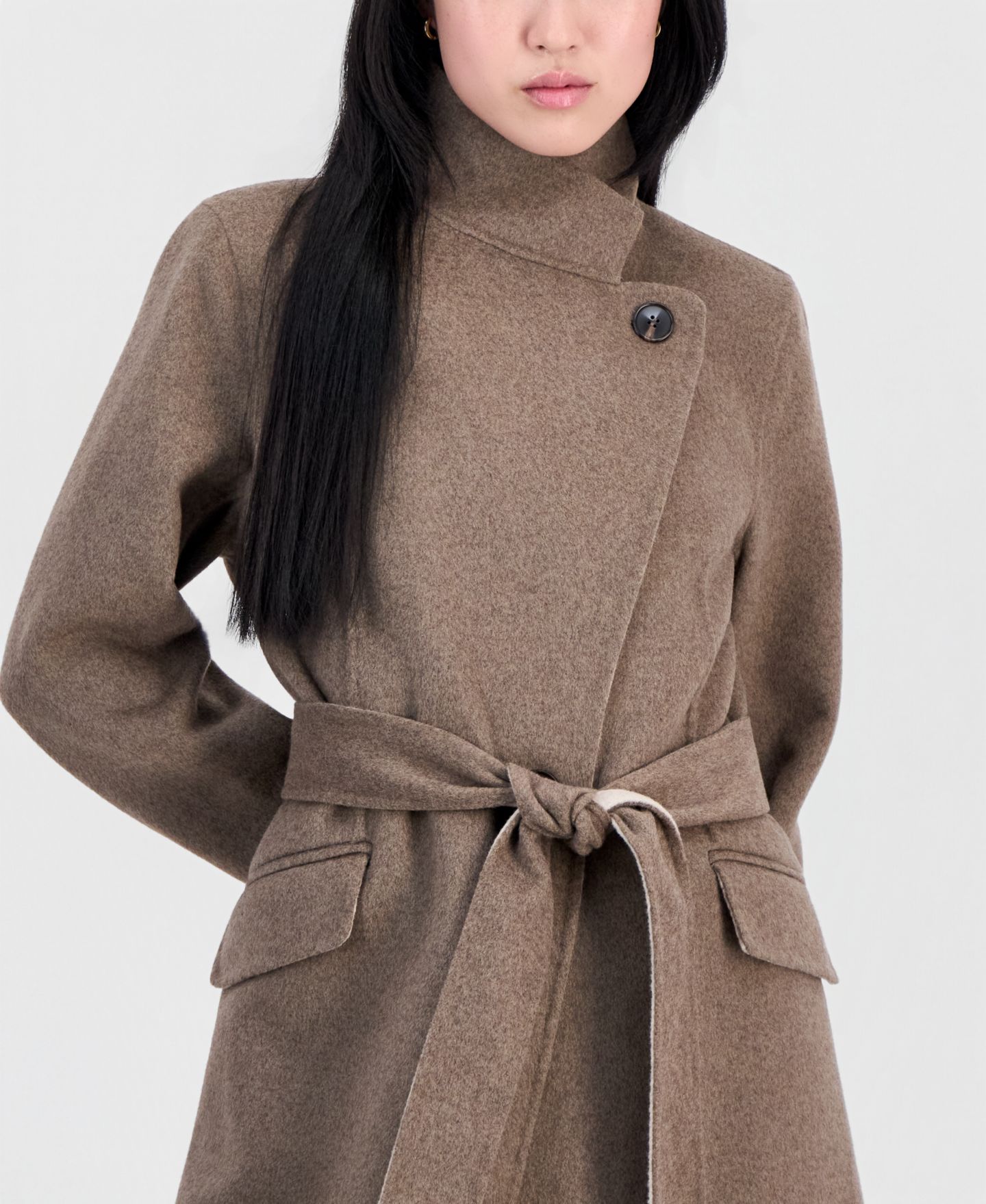 Женское пальто Calvin Klein Double-Faced Wrap, цвет: Овсяный / Коричневый — фото 2