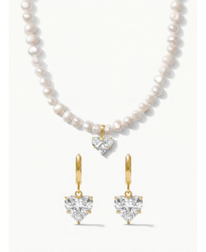 Joey Baby 2-Piece Freshwater Pearl Necklace & Heart Crystal Drop Earrings