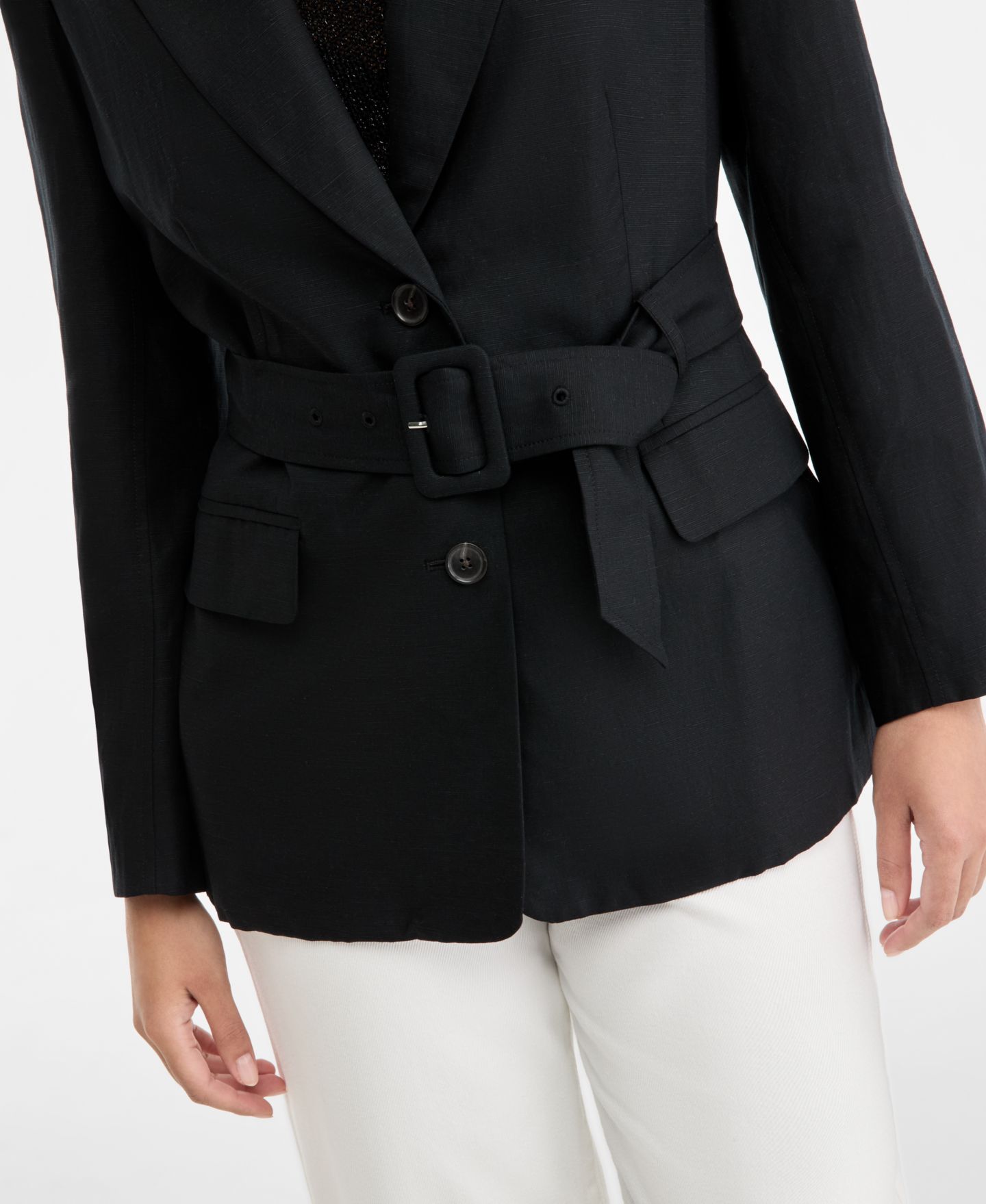 Женский пиджак I.N.C. International Concepts Belted Blazer, цвет: Глубокий чёрный — фото 3