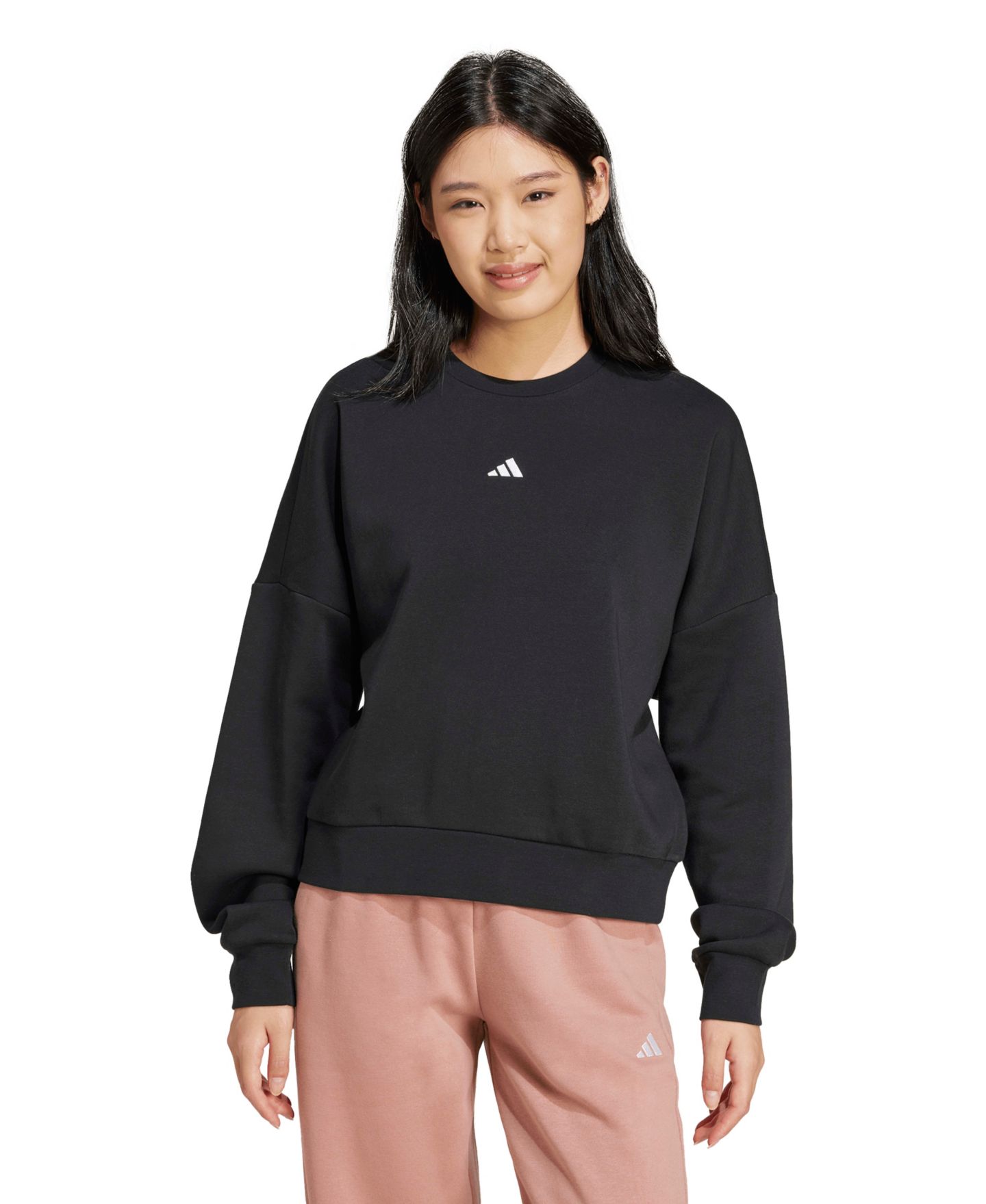 Женский свитшот adidas Essentials Crewneck Small-Logo, цвет: Чёрный / Белый — фото 6