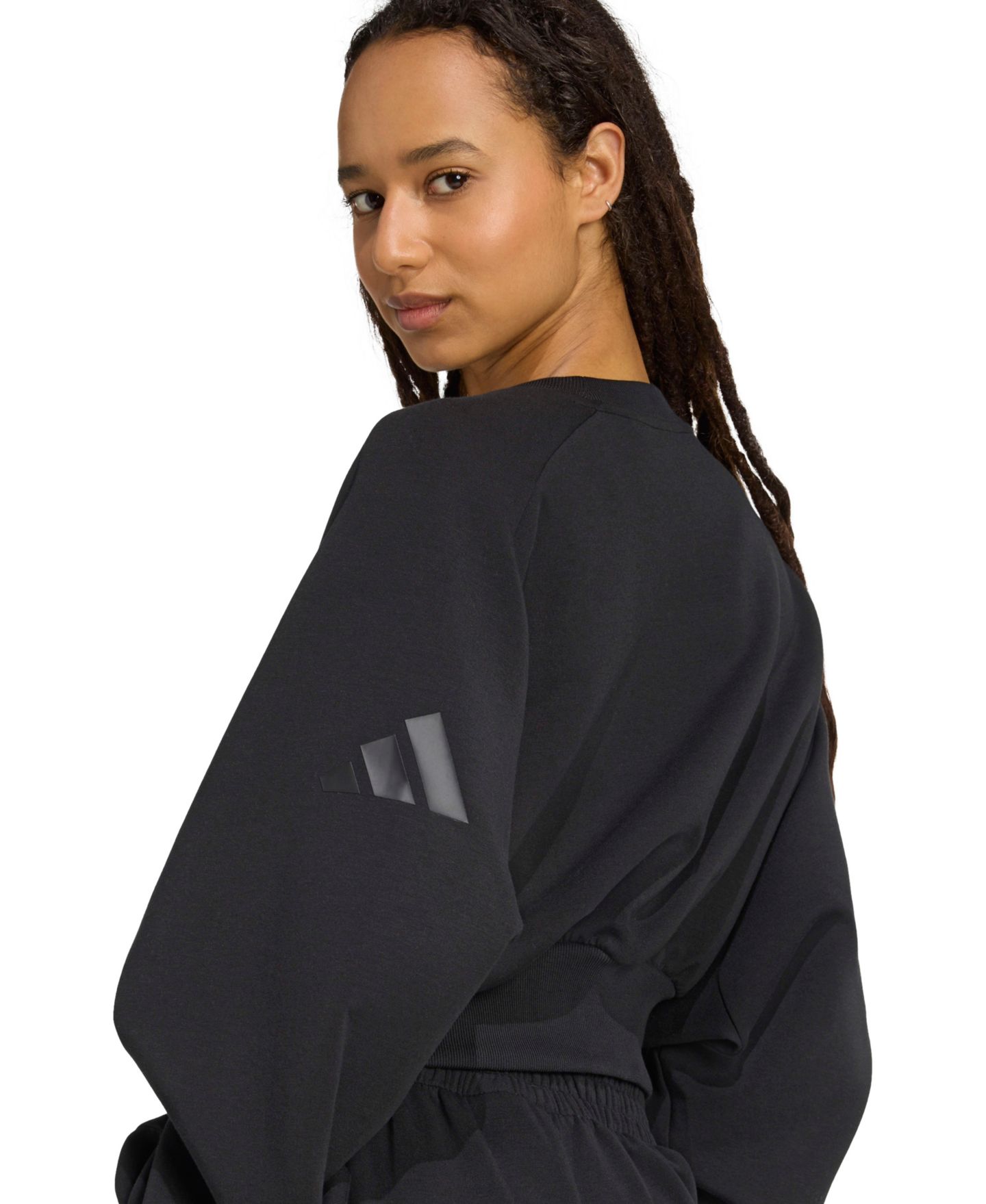 Женский свитшот adidas Soft Lux Relaxed Crewneck, цвет: Чёрный — фото 7