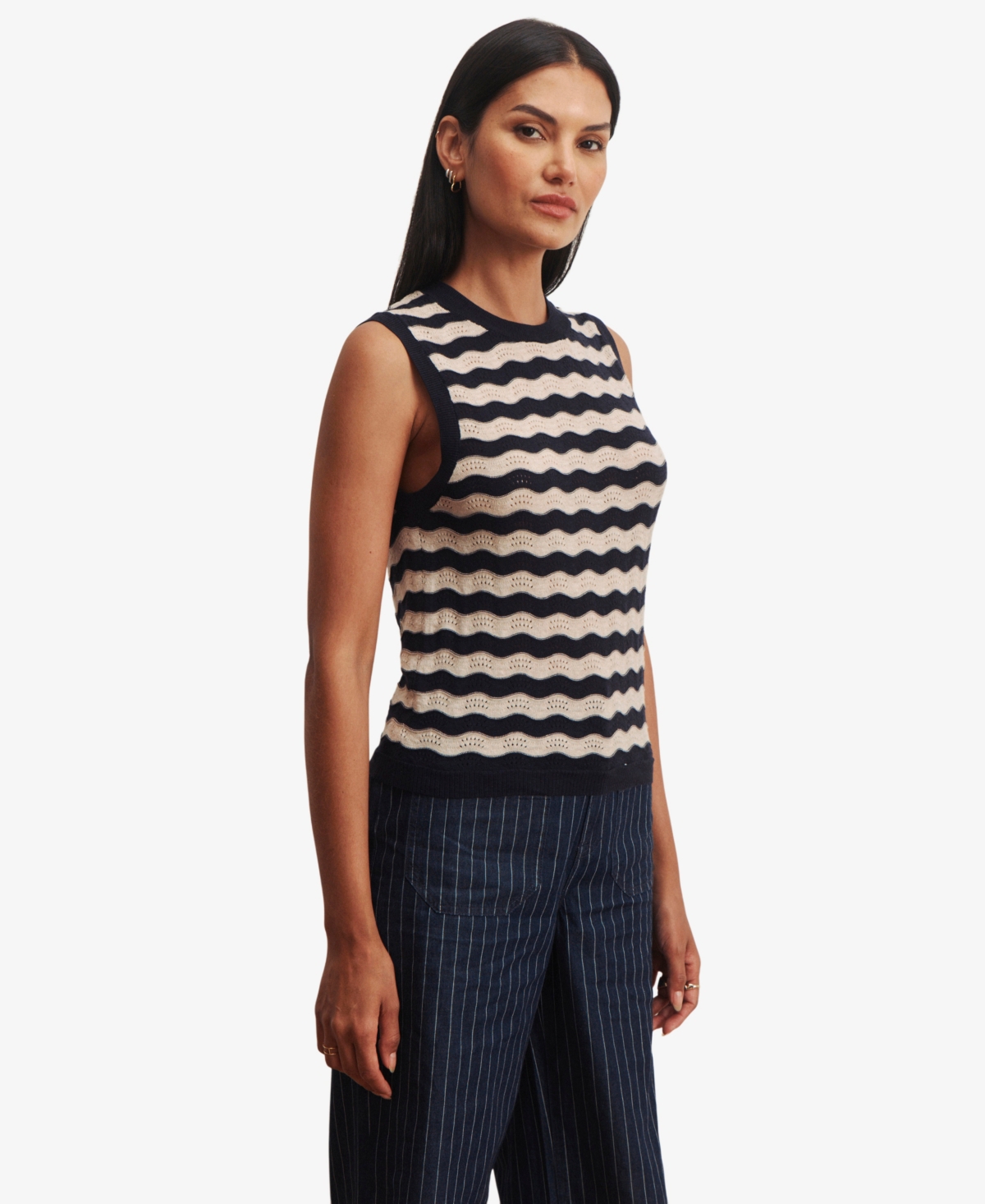 Sanctuary Petite Cotton-Blend Everyday Chevron Knit Sleeveless Sweater