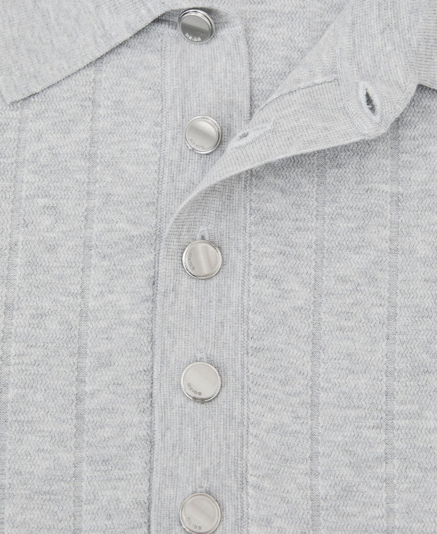 Мужское поло REISS Dillingham Half Button Wide Ribbed Polo Shirt, цвет: Мягкий серый — фото 5