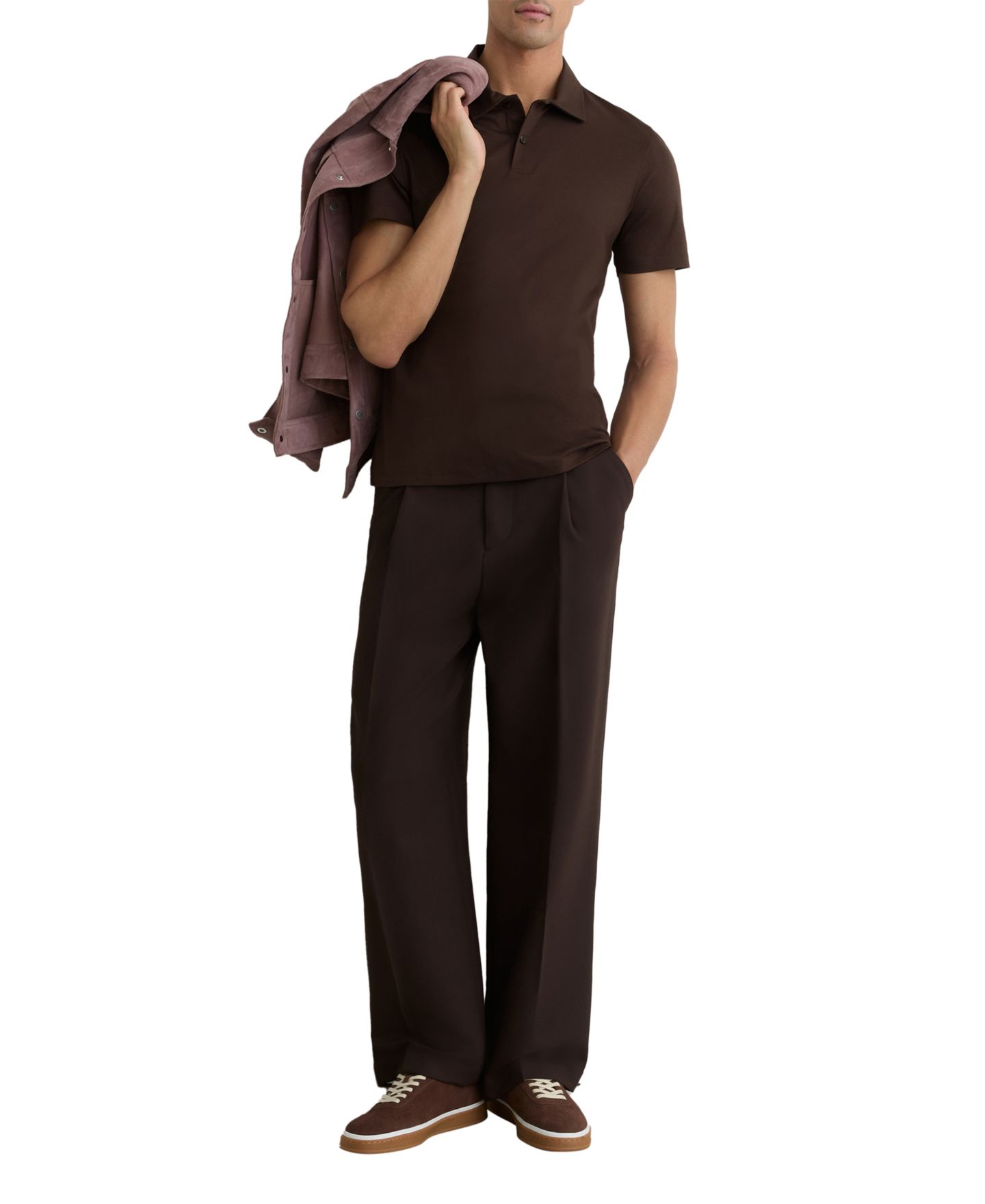 Мужское поло REISS Earl Air-Water Cotton Polo Shirt, цвет: Коричневый — фото 4