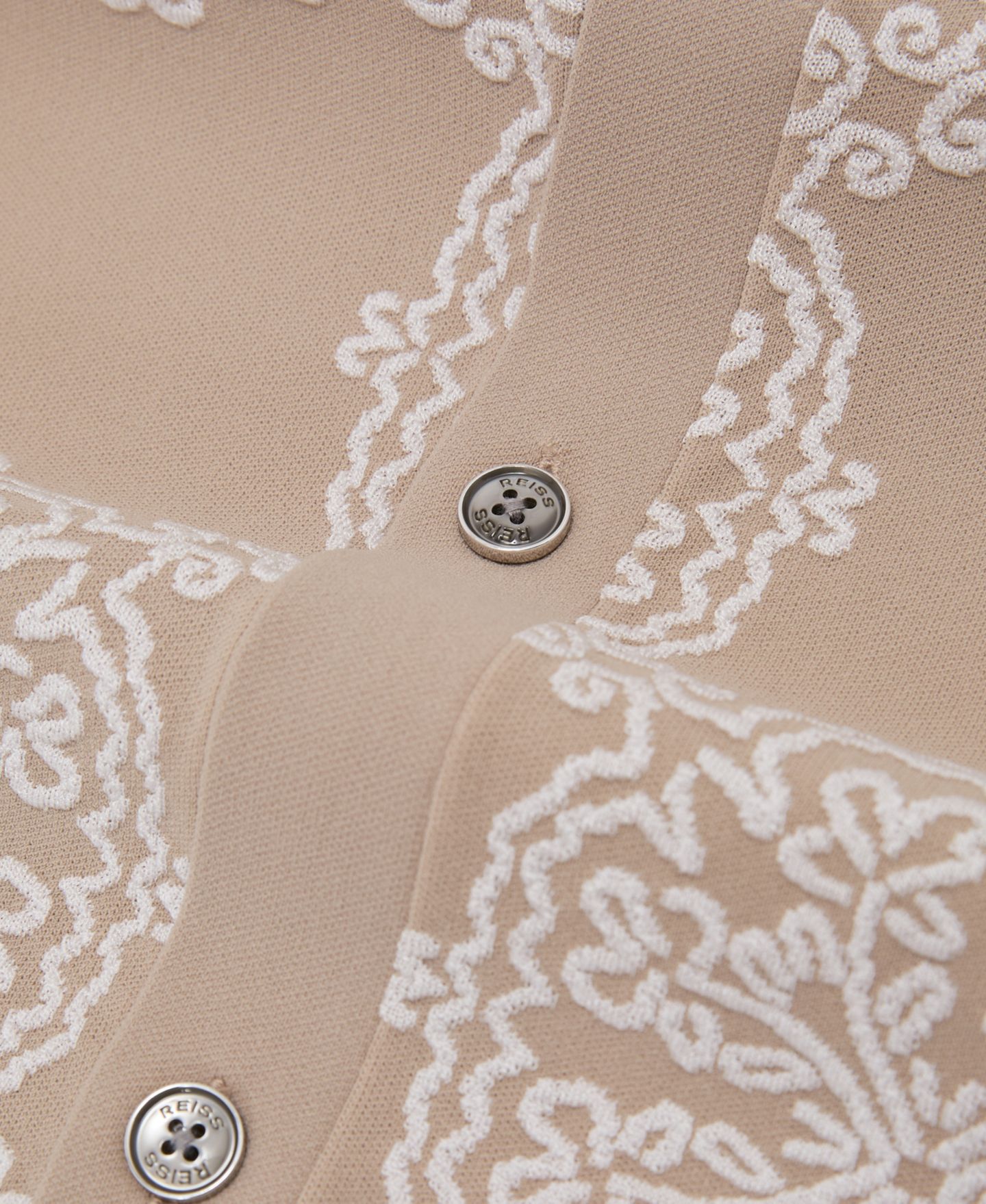 Мужская рубашка REISS Gabriel Button Through Jacquard Cuban, цвет: Шампань / Белый — фото 3