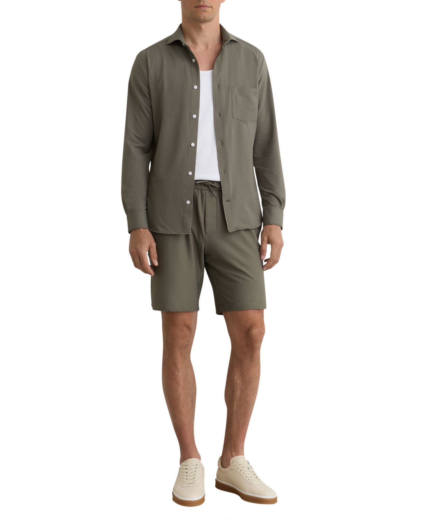Мужские шорты REISS Ajay Drawstring Seersucker, цвет: Тёмный шалфейный зелёный — фото 2