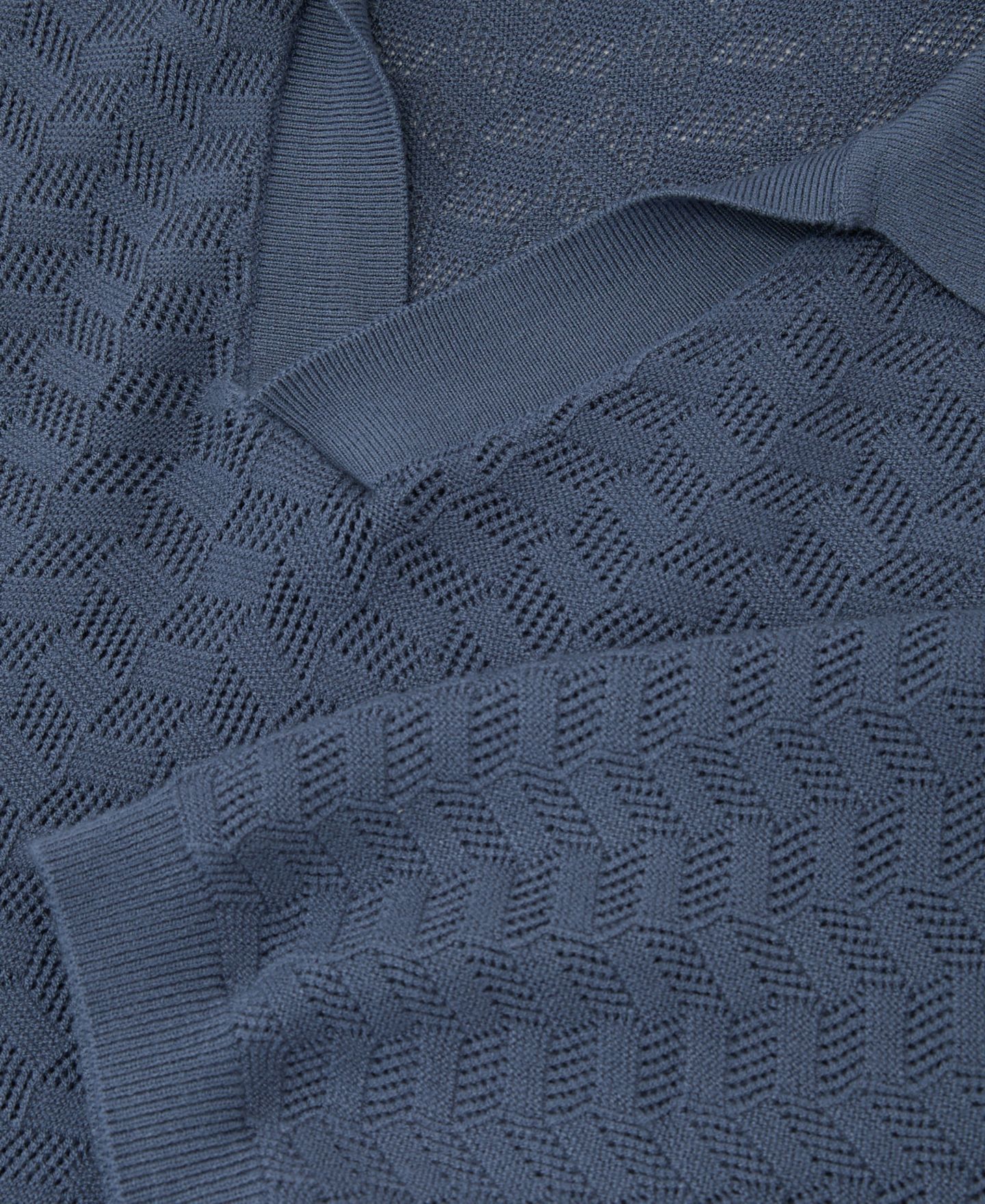 Мужское поло REISS Sol Open Collar Textured Polo Shirt, цвет: Синий — фото 3