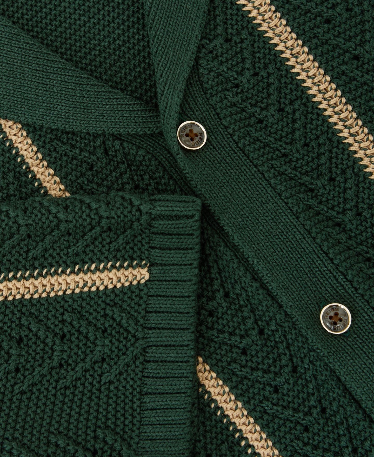 Мужская рубашка REISS Ellingham Cuban Button Through Stitch Interest Stripe, цвет: Тёмно-зелёный — фото 3