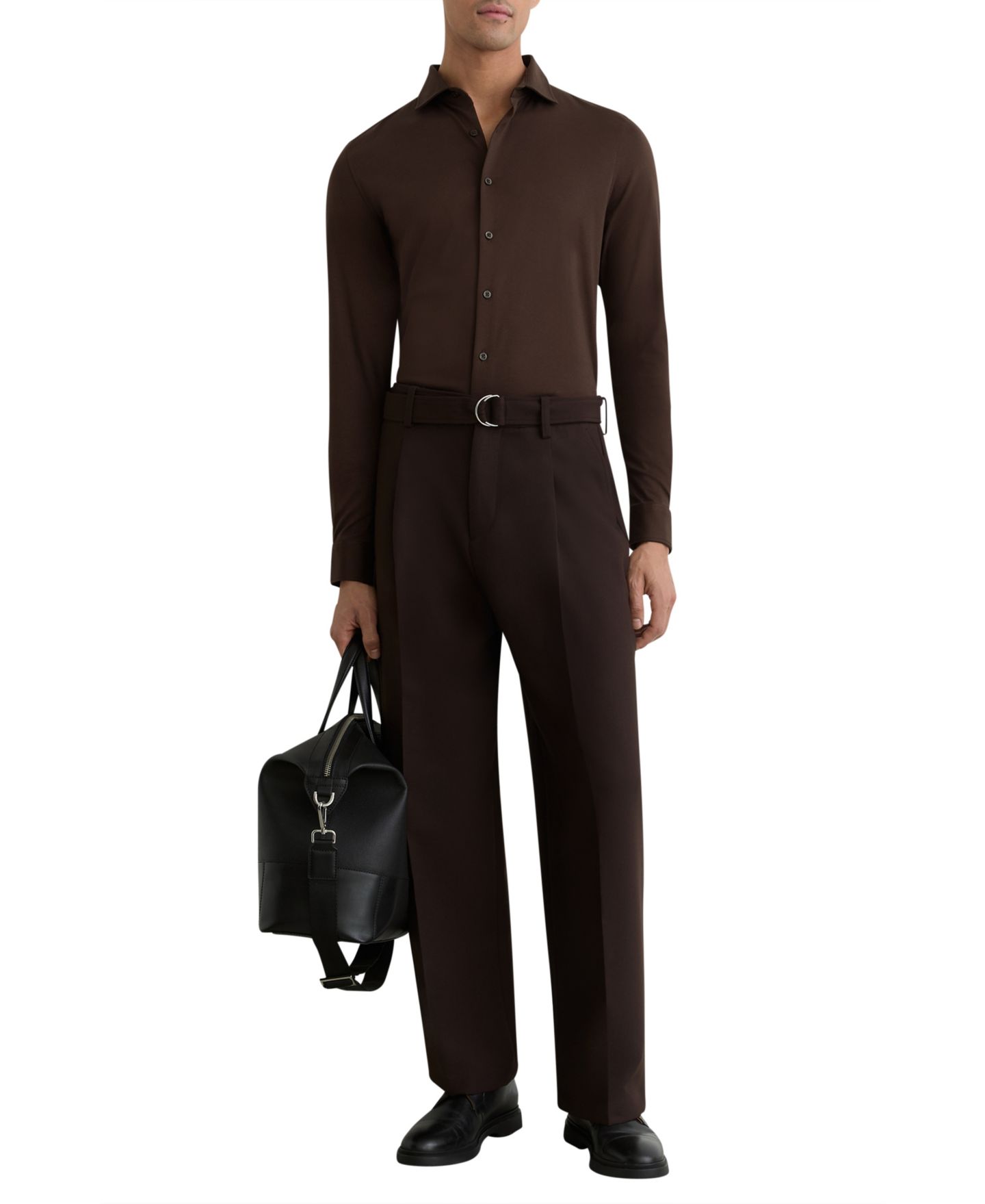 Мужская рубашка REISS Duke Air-Water Cotton Button-Through, цвет: Коричневый — фото 3