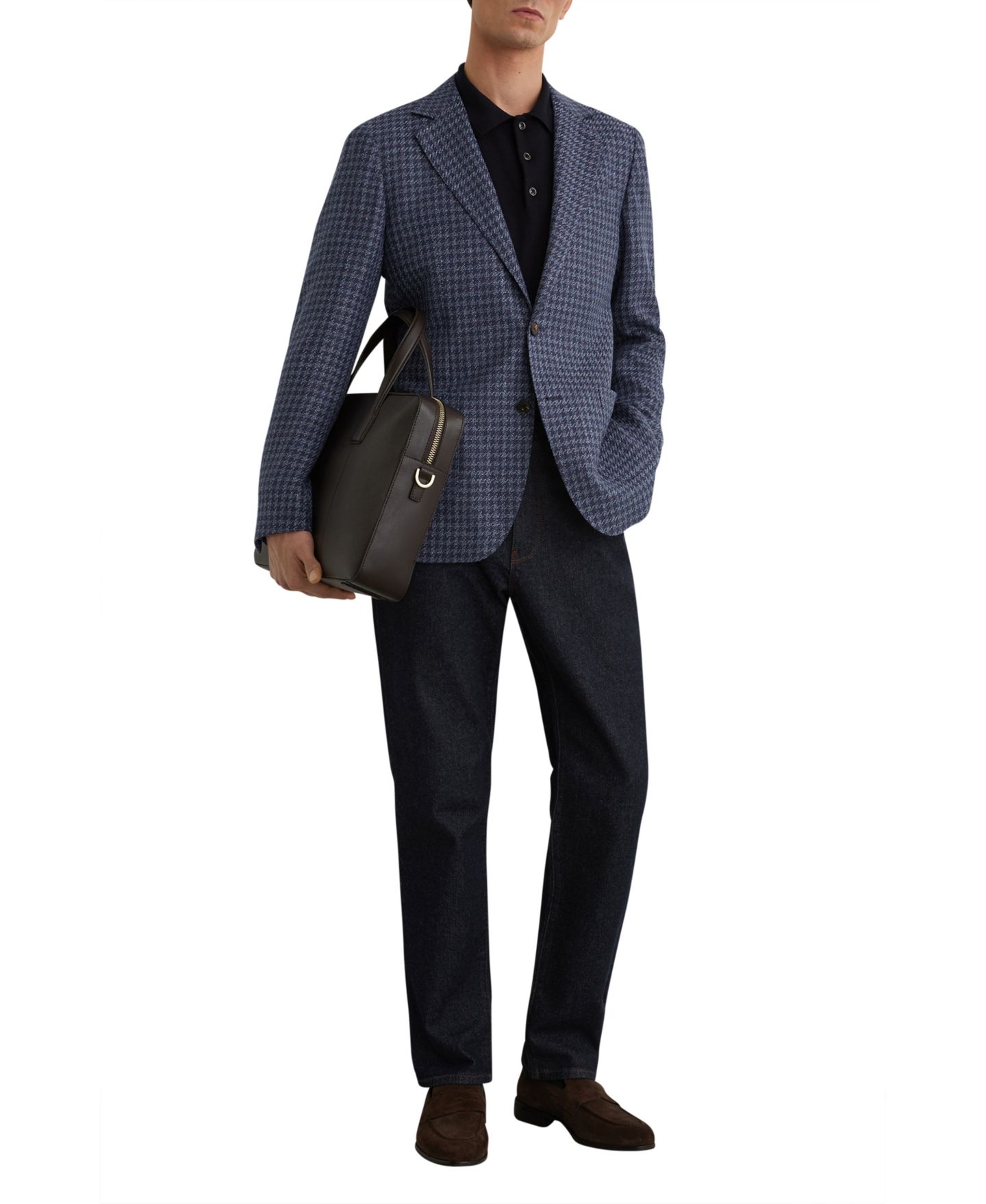 Мужской пиджак REISS Romana Single-Breasted Check Blazer, цвет: Тёмно-синий — фото 2