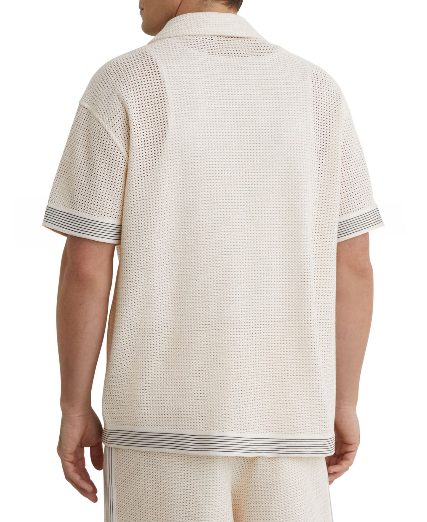 Мужская рубашка REISS Aliso Crochet Tape Cuban, цвет: Молочный белый — фото 4