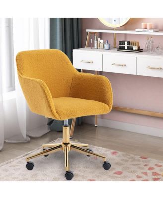 Modern Teddy Fabric Home Office Chair - Adjustable Swivel Desk Chair, Cute Fluffy Computer Chair with Metal Legs for Vanity Room