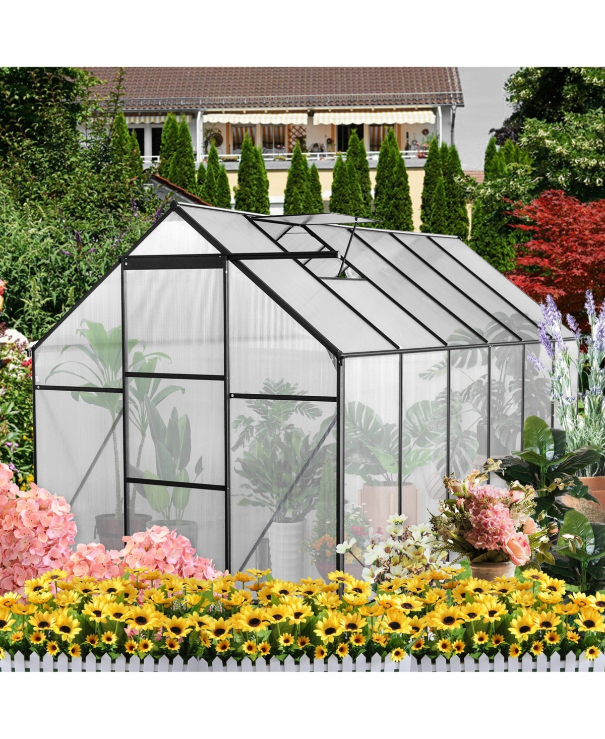 Flynama 72x144 Inch Polycarbonate Walk-In Greenhouse with Aluminum Frame and Uv Protection