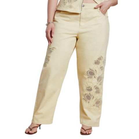 Женские джинсы ELOQUII Floral Embroidery, цвет: Sunlight