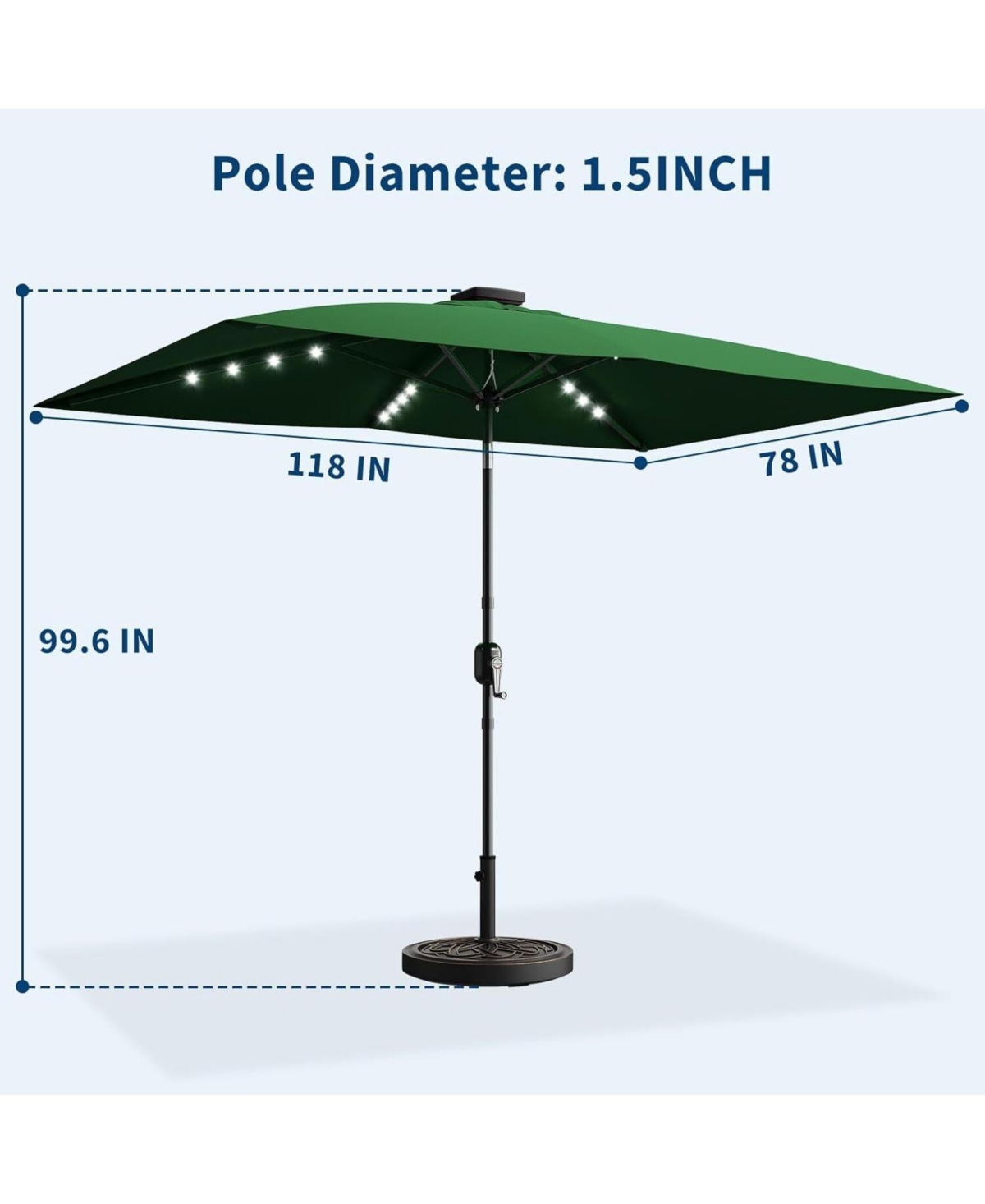 gaomon 10' x 6.5' Solar Patio Umbrella with Crank and Push Button Tilt for Garden, Deck, Lawn, Pool with Lights (No Base)