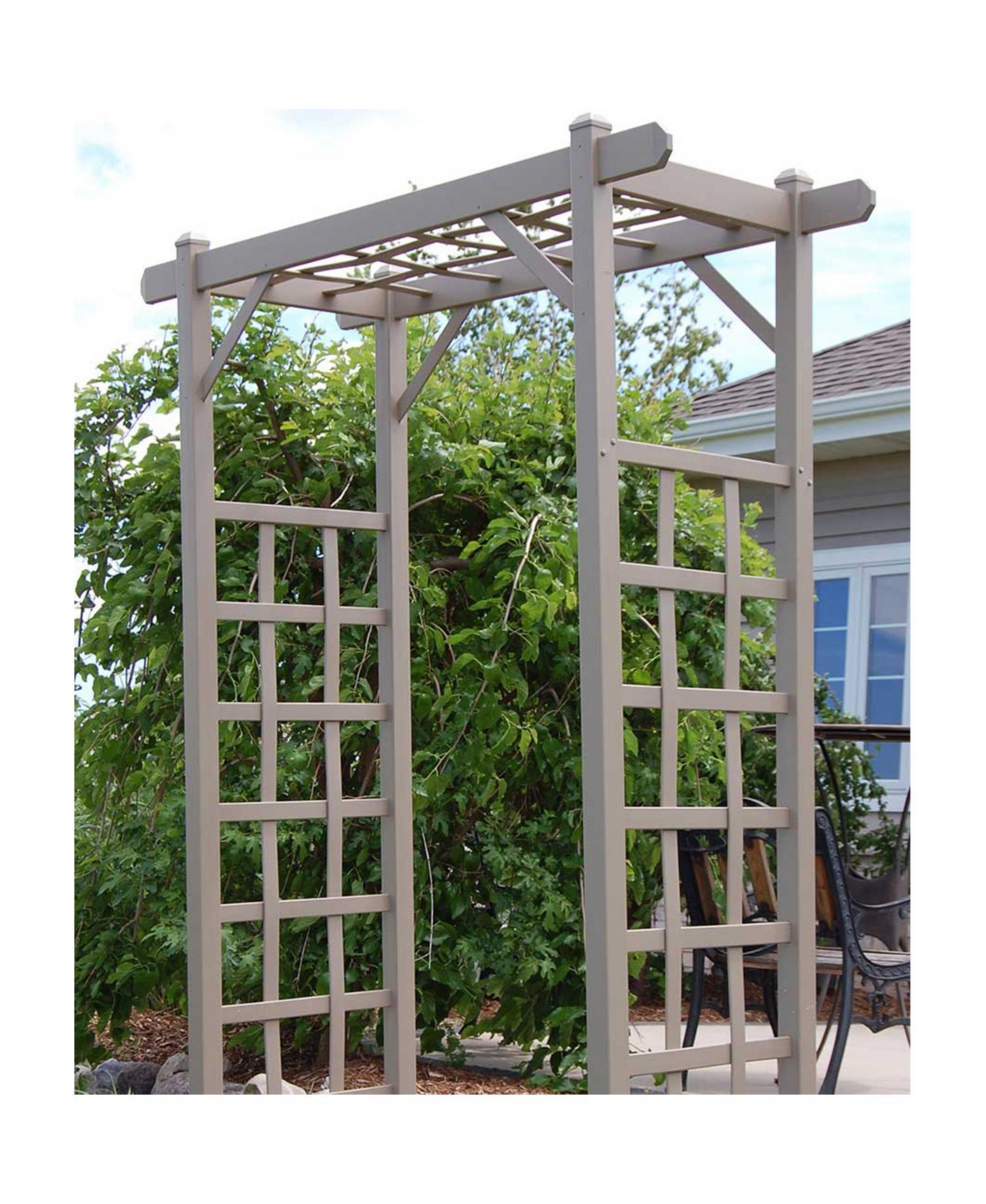 Dura-Trel Inc Elmwood Arbor 57" x 84" Pvc Outdoor Garden Arch Lattice Trellis, Mocha