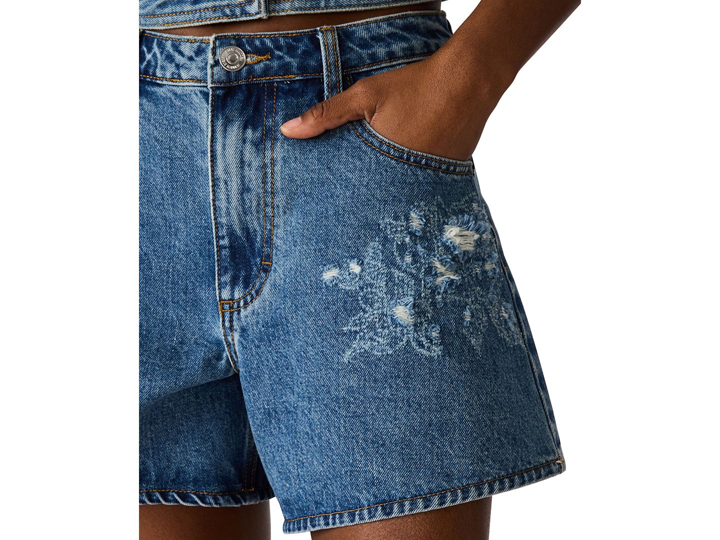 Женские шорты Steve Madden Dally Mid-Rise Denim Shorts, цвет: Индиго — фото 3