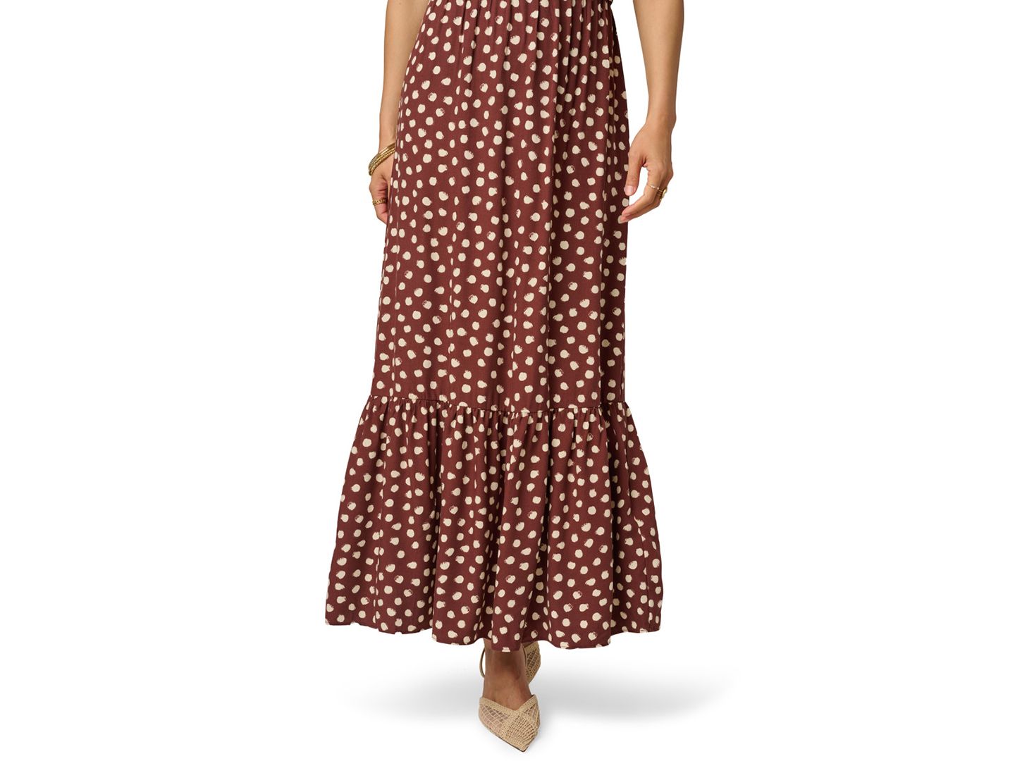 Женское платье Adrianna Papell Printed Smocked Maxi, цвет: Коричневый / Экрю — фото 3