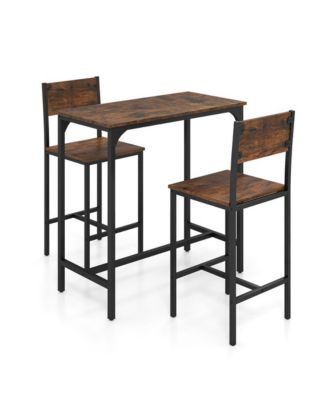 3 Piece Bar Table Set with Backrest and Footrest for Small Space