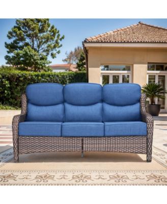 Patio Sofa 3-Seat Wicker Couch with 6" Thick Cushion - Outdoor Furniture Rattan Sofa with High Back for Garden Porch Sunroom