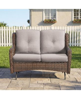 2-Person Wicker Outdoor Patio Glider Couch with Deep Seating and Cushions, Suitable for Porch Deck Balcony