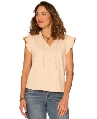 Petite Ruffle Cap-Sleeve Knit Top