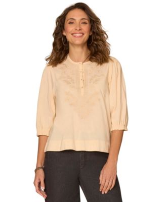 Petite Embroidered Woven Top