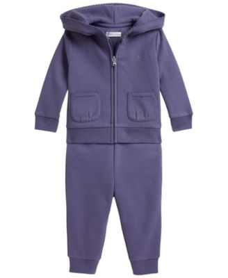 Baby Girls' Picot-Trim Fleece Hoodie and Jogger Pants, 2-Piece Set