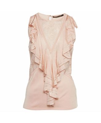 Women's Stretch Knit Ruffle Crew Neck Top